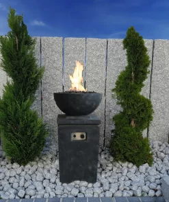 Gardenforma Gas Feuerstelle Kupe, Beton-Optik Dunkelgrau, Aus Faserbeton