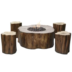 Gardenforma Sitzgruppen -Set: Gas Feuerstelle Manchester Aus Faserbeton In Baumstammoptik, Redwood & 4x Hocker 9 Gardenforma Sitzgruppen -Set: Gas Feuerstelle Manchester Aus Faserbeton In Baumstammoptik, Redwood & 4x Hocker -Küchengrill OFG145RW Set Machester Sitzgruppe Silo