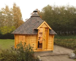 Wolff Finnhaus Grillkota 9 De Luxe Inkl. Grillanlage Und Lapplandpaket (C) -Küchengrill Wolff Finnhaus Grillkota 9 C mit kupfer schwarzen Dachschindeln