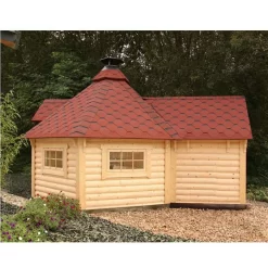 Wolff Finnhaus Grillkota 9 De Luxe Mit Anbau 14 Wolff Finnhaus Grillkota 9 De Luxe Mit Anbau -Küchengrill Wolff Finnhaus Grillkota 9 de luxe mit Anbau rote Schindeln