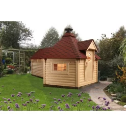 Wolff Finnhaus Grillkota 9 De Luxe Mit Saunaanbau -Küchengrill Wolff Finnhaus Grillkota 9 de luxe mit Saunaanbau